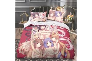 Anjinguang Nekopara Anime 3-częściowy zestaw pościeli, czekolada, wanilia, 3D, pojedynczy, podwójny, king size, kreskówka, super miękka poszewka na kołdrę, 3 szt., z poszewką na poduszkę, dla