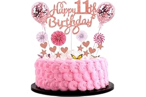 CNROSE Happy 11th Birthday cake topper 11 anni ragazza cake topper 11° compleanno ragazza rosa cake topper 11° compleanno ragazza cake topper oro rosa con cuore stella palloncino glitter cake topper per 11°
