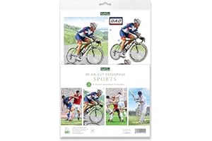 Katy Sue Designs Sports 3D Die Cut Decoupage Sheets for Card Making. A Pack of 12 Pre Cut Sheets of Sporty Die Cuts for Card Making Supplies Featuring Football, Rugby, Cycling, & Cricket