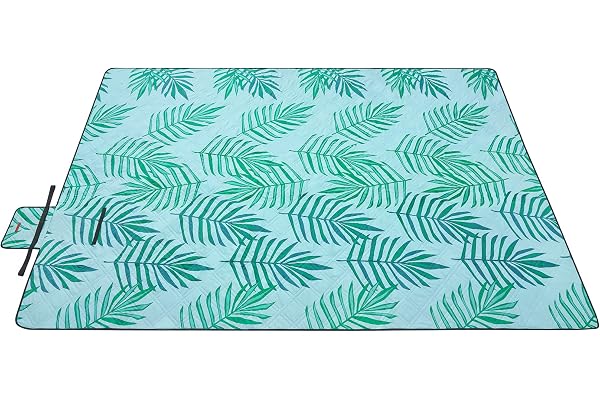 SONGMICS Couverture de Pique-Nique, 300 x 200 cm, Grand Tapis, pour Camping, Parc, Jardin, Plage, Hydrofuge, Lavable en Machine, Pliable, Motif Fougère et Bleu Clair GCM001Q03