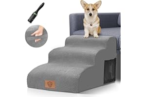 HEVOL Scaletta per Cani 3 Gradini in Schiuma, Scala Cani con Rivestimento Lavabile, Scala per Gatti per Divano Letto