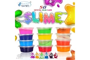 Bluebird 5D Crystal Clear Slime, 12 Pack Jumbo Slime Pack, Super Soft, Fluffy Slime, Stretchy & Non-Sticky Premade Slime, Kids Slime, Slime Kit for Girls and Boys, Clear Clay Slime.(‎ سلايم)