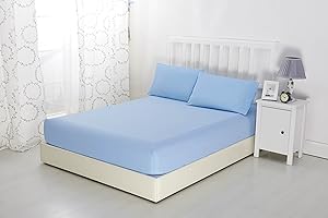 Sonia Moer Super Soft Brushed Microfibre Fitted Sheet - Non Iron Breathable Hypoallergenic Bottom Sheet with Strong Elastic Hem- Single/Sky Blue