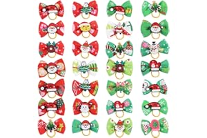 POPETPOP Dog Christmas Hair Bows Santa Claus Reindeer Snowman Pattern Puppy Grooming Hair Band Accessories 30Pcs Xmas