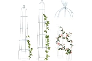 Relaxdays Rankhilfe, 2er Set, Vogel, freistehend, Beet, Kletterpflanzen, wetterfest, Rankturm H: 113 cm & 103 cm, weiß