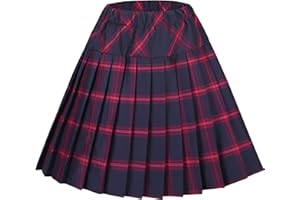 Urban Coco Women's Elastic Waist Tartan Pleated School Skirt (X-Large, Series 8 Red)