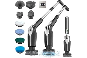 Leebein Electric Spin Scrubber, Upgraded Electric Scrubber for Cleaning, Spin Scrubber with Long Handle & 8 Replaceable Brush Heads, Remote Control Shower Cleaner Brush for Bathroom, Floor