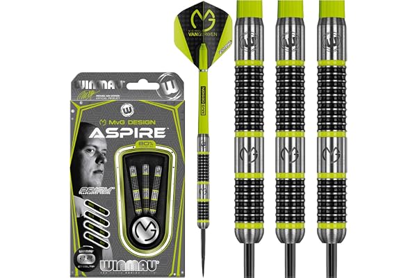 WINMAU Michael Van Gerwen MvG Aspire Jeu de fléchettes Steungip en tungstène avec Prism Vols et Nylon Arbres (Tiges)