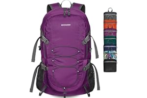 BECOJADDE Wanderrucksack Herren Damen 40L Ultraleichter Faltbarer Rucksack Wasserdichter Reiserucksack Trekkingrucksack mit Nassfach für Wandern, Reisen, Radfahren und Klettern, Lila