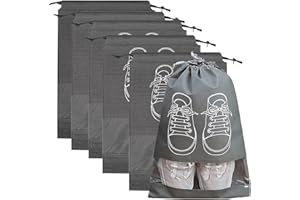 LUXIREMI Lot de 5 sacs à chaussures de voyage, sacs à chaussures, sacs à chaussures pour voyage, sac étanche à la poussière, sac de rangement pour chaussures avec cordon de serrage, gris, Style décontracté