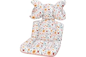 LAT LEE AND TOWN Baby Pushchair Seat Liners,1 Pack Removable Stroller Cushion Seat Liner,Universal 100% Cotton Pram Insert Pad,Pushchair Seat Covers Thick for Pram Buggy Baby Carriage,Toddler Infant(Flowers+Leaves)