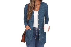 GRECERELLE Damski kardigan z długim rękawem otwarty przód kardigan zapinany na guziki dekolt w serek prążkowany dzianina lekka odzież wierzchnia z kieszenią