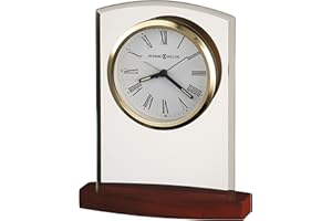 Howard Miller Marcus 645-580 - Orologio da tavolo con arco in vetro smussato, base in palissandro satinato, lunetta color oro lucido, arredamento moderno, movimento al quarzo e sveglia