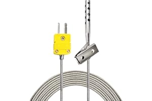 PerfectPrime TL3163K K-Type Thermocouple Temperature Sensor Probes 316L Stainless Steel 400°C, Open Hole Clip for Air Temperature