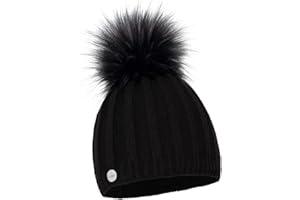 ELIMELI® - Berretto invernale da donna, in lana e cashmere, con pompon in pelliccia sintetica, lavorato a maglia, prodotto in UE