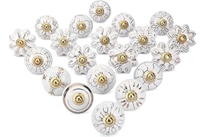 Ajuny Lot de 20 Boutons en Céramique Blancs et Dorés pour Portes de Placard Tiroirs et Meubles de Cuisine Salle de Bain Commode Poignées Décoratives en Poterie Faites à la Main