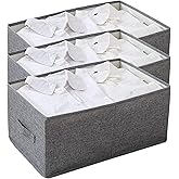 KATTAO XL Wardrobe Organizer, Storage Boxes for Clothes 48 x 30 x 20 cm | XL grey fabric, foldable and stackable, with rigid
