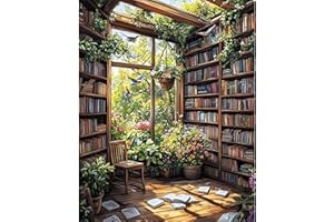 DAERLE Pintar por Numeros Adultos, Biblioteca y plantas, DIY Painting by Numbers Kits, Casa de fantasía, Cuadros para Pintar por Numeros Pinturas Acrilicos, decoración para el hogar 40x50cm Sin Marco