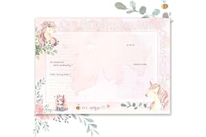 TOBJA Podkładka na biurko DIN A3 dla dziewczynek – słodki wzór jednorożca, gruby papier 90 g/m², z listwą ABC do kolorowania, idealna na rozpoczęcie szkoły | podkładka na biurko, 25 arkuszy papieru