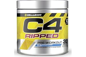 Poudre pré-entraînement C4 Ripped - framboise bleue glacée | Boisson énergisante pré-entraînement | 150 mg de caféine + bêta-alanine + extrait de grain de café vert | 30 portions