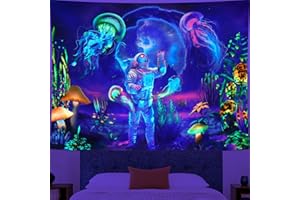 Betylifoy Blacklight Astronauta Arazzo UV Reattivo Piante Medusa Arazzo da Parete Appeso a Parete per Camera da Letto Estetica Camera dei Bambini Decor (Astronauti, 148 x 200 cm)