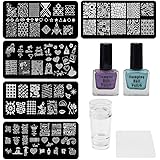 Lifestyle-You Nail Stamping Kit With 5 Rectangular Steel Image Plates, Silicone Stamper & Scraper & Stamping Nail Polish