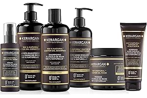 Kerargan - Kit Completo Anti-Caída con Aceite de Ricino Para Cabello Seco - Favorece el Crecimiento - Sin Sulfatos, Parabenos, Siliconas - 3x500ml + 100ml + 350ml + 250ml