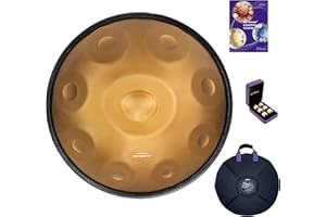 AS TEMAN HANDPAN, Handpan drum instrument in D Minor 9 Notes 440HZ 22 inches Steel Hand Drum with Soft Hand Pan Bag, 2 handpan mallet,Handpan Stand,dust-free cloth,gold