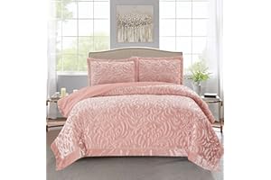 PHP Luxurious Super King Size Bed Throws and Bedspreads Velvet Heavy Quilted Bedspread 3pcs Large Bed Throw with Hypoallergenic Pillow Set - Pink