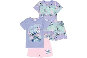 Disney Lilo And Stitch Girls 2 zestawy piżam | Dzieci różowy fioletowy Just Chill Animowane koszulki Alien T-shirty Zestaw filmowy Bielizna nocna Merchandising
