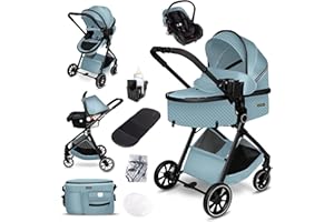 GaGaDumi SoHo poussette combinée 3-en-1 avec siège auto i-Size, certifiée TÜV, nacelle, poussette, ultra légère (env. 7 kg), habillage pluie, moustiquaire, sac à langer, panier et porte-gobelet