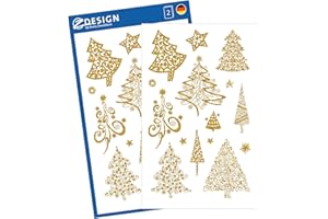 AVERY Zweckform 18 naklejek na Boże Narodzenie, choinki, złote (Made in Germany, naklejki bożonarodzeniowe ze złotym tłoczeniem, papier, samoprzylepne dekoracje bożonarodzeniowe na karty, prezenty) z