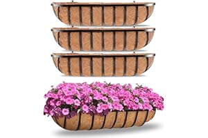 HFHOME 4Pcs 30"/76.2cm Large Wall Trough Rail Planters,Heavy Duty Metal Planter Box with Coconut Coir replacement,Gardening Kit for Window Box Porch Balcony & Outdoor Fences