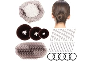 TIKPLUS Hair Bun Net, 68PCS Easy Hair Styling Tools- Include Ballet Hair Nets, Hair Doughnut, U Shaped Hair Pins, Bobby Pins and Hair Bands, Hair Bun Maker, Brown Bun Rings for Women Girls Hair Accessories
