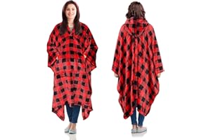 Catalonia Classy Poncho Coperta, Comoda Coperta Portatile in Pile con Cappuccio, Regalo per Adulti Donna Uomo Bambini, Copriletto per la Casa o all'Aperto, 200 x 140 cm, Scozzese Rosso