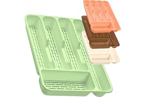 COOKRM Cubertero Organizador Cubiertos. Separadores De Cajones ó Bandeja De Plástico Para Cocina. Caja Con Compartimentos Porta Cuchillos Cucharas Tenedores Cucharillas. Apto Para Lavavajillas