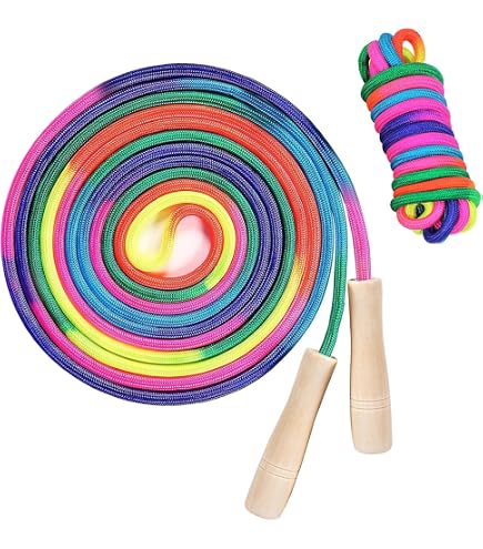 Corde à Sauter Multi-joueurs 5 M – Poignées Sphériques En Bois, Couleurs Arc-en-ciel, Pour Enfants Dès 6 Ans Et Adultes