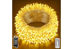 Hopexy Christmas Tree Lights Indoor Outdoor, 20m 200 LEDs Fairy Lights Mains Powered with Timer, Waterproof Warm White Christmas Lights with Remote/8 Modes/Dimmable for Garden Xmas Tree Decorations