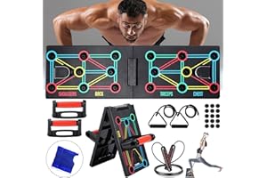 AOUZEA Push Up Rack Board, Unisexo Tablero de Flexiones Portátil Multifuncional Plegable 12 en 1, Maquinas de Gimnasio con Guantes Protectores y Almohadillas de Silicona Antideslizantes