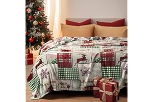 PHF Ultra Soft Fleece Christmas Blanket Double Size 150x200cm, No Shed Luxury Plush Cozy Flannel 280GSM Lightweight Throw Blanket for Bed, Couch, Chair, Sofa Suitable for All Season, Rindeer