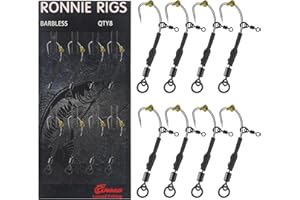 Luroad 8 Pcs Ronnie Rigs with Swivel, Curved Barbless Barbed Carp Fishing Ronnie Rig Hooks with Teflon Coated, Hair Rigs for Carp Fishing