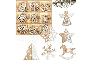 ‎COM-FOUR com-four® 27-teiliges Tannenbaumschmuck Holz-Anhänger Set - Weihnachtsbaumschmuck zum Dekorieren für den Weihnachtsbaum - Christbaumschmuck (X-Mas 1-27 Stück)