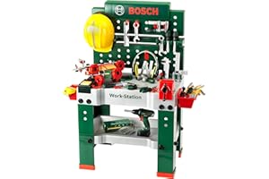 Theo Klein 8485 Bosch Werkbank Nr. 1 | 150-teilig | Inkl. Werkzeuge Und Zubehör | Akkuschrauber Mit Licht & Sound | Spielzeug Für Kinder Ab 3 Jahren, 62 X 42 X 100