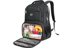MATEIN Mochila Portatil 17 Pulgadas con Compartimento para Almuerzo, Mochila Ordenador Portatil Impermeable con Puerto USB, TSA Lunch Backpack Bolsillo Antirrobo para Oficina, Picnic y Viaje, Negro
