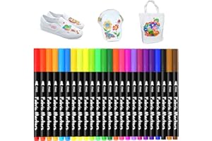 DAPAWIN 24 Textilstifte Waschmaschinenfest, Textilmarker Textilfarbe Waschfest, Permanente Stoffmalstifte für T-Shirts, Kleidung, Stoffbeutel, Lätzchen, Hut