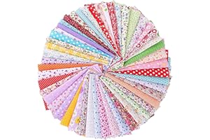 WLERTCOP Lot de 50 tissus à coudre - 10 x 10 cm - Tissu en coton pour patchwork - Motif multicolore - Tissu en coton pour enfants - Pour travaux manuels, vêtements, bricolage, tissu coloré