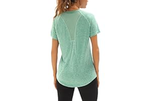 Wayleb Sportshirt Damen Kurzarm V-Ausschnitt Sommer Sport T-Shirts Leichtes Atmungsaktiv Back Mesh Laufshirt Fitness Gym Oberteile Frauen Longshirt Yoga Top S-XXL