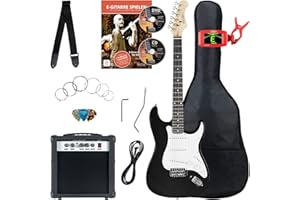 Rocktile ST-Pack Komplettset E-Gitarre Black (Verstärker, Stimmgerät, Tremolo, Tasche, Kabel, Gurt, Plecs, Ersatzsaiten und Schule mit CD/DVD)