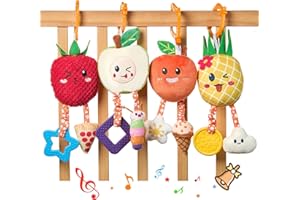OR OR TU Zabawki dla niemowląt 0 3 6 9 12 miesięcy Łańcuch do wózka z gryzakiem Dzwonek 4szt Śliczne owoce Grzechotka dla niemowląt Gondola do łóżeczka Zabawka do wózka na prezent dla niemowląt