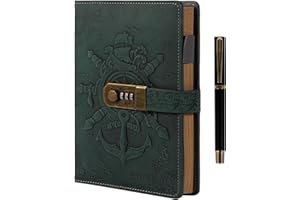 MGGAO Dziennik vintage z długopisem dla kobiet i mężczyzn, A5, do wielokrotnego napełniania, z zamkiem, organizer do pracy, biura, szkoły, twarda okładka, notatniki, dzienniki, prezenty